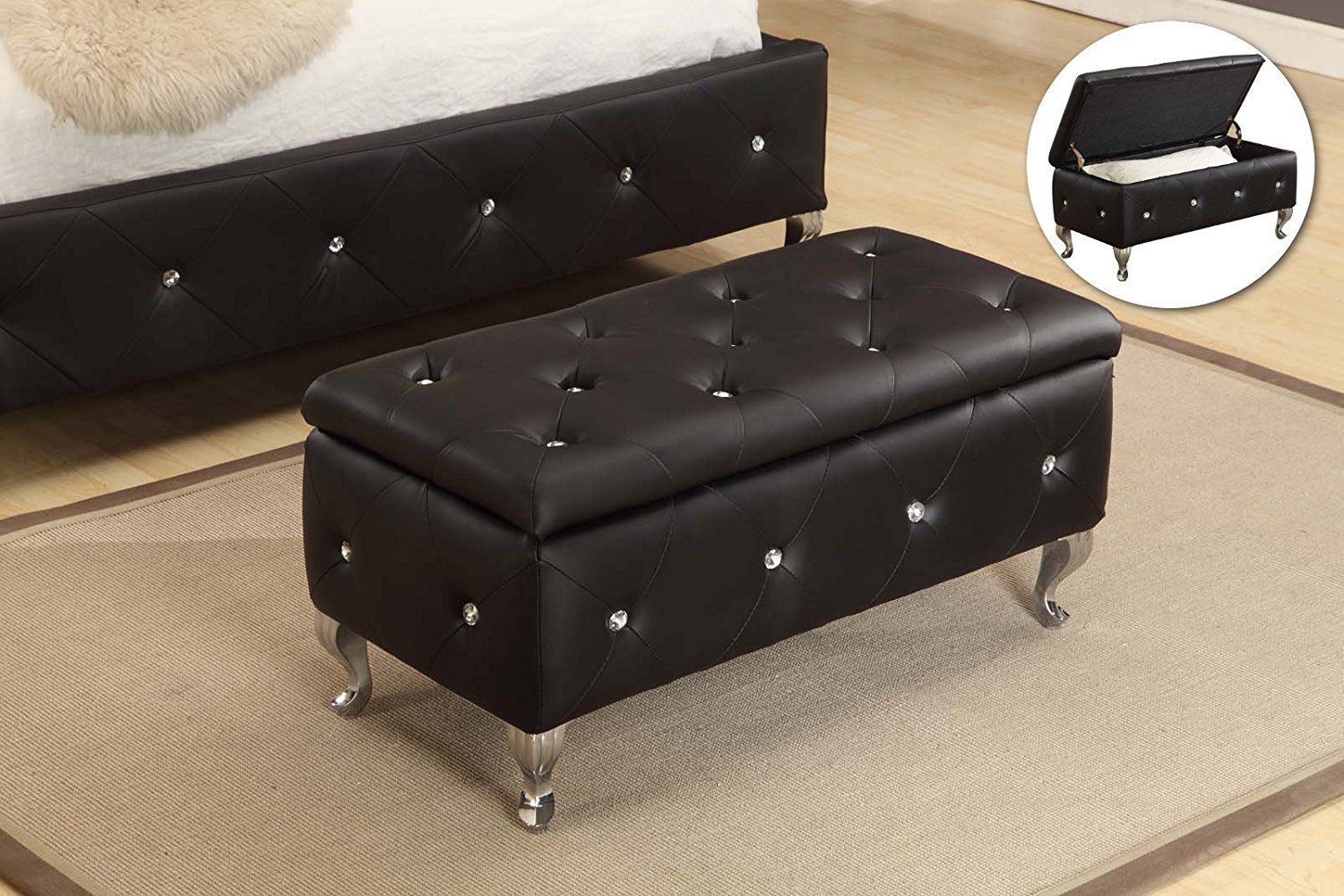 Well Known Black Faux Leather Storage Ottomans Regarding Jane Black Upholstered Faux Leather Transitional Storage Ottoman Bench (View 4 of 10)
