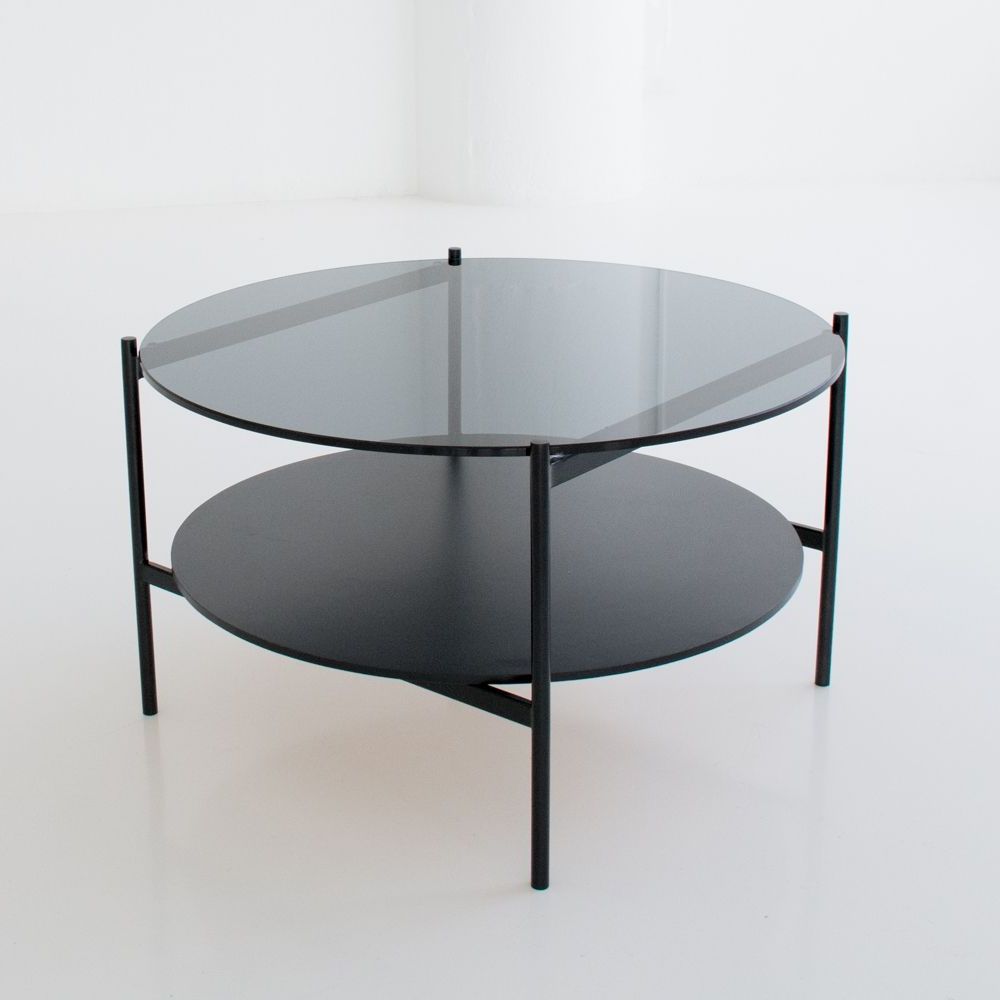 Well Known Black Round Glass Top Cocktail Tables With Regard To A Double Tier Round Coffee Table Black Powder Coated Metal With Smoke (View 10 of 10)