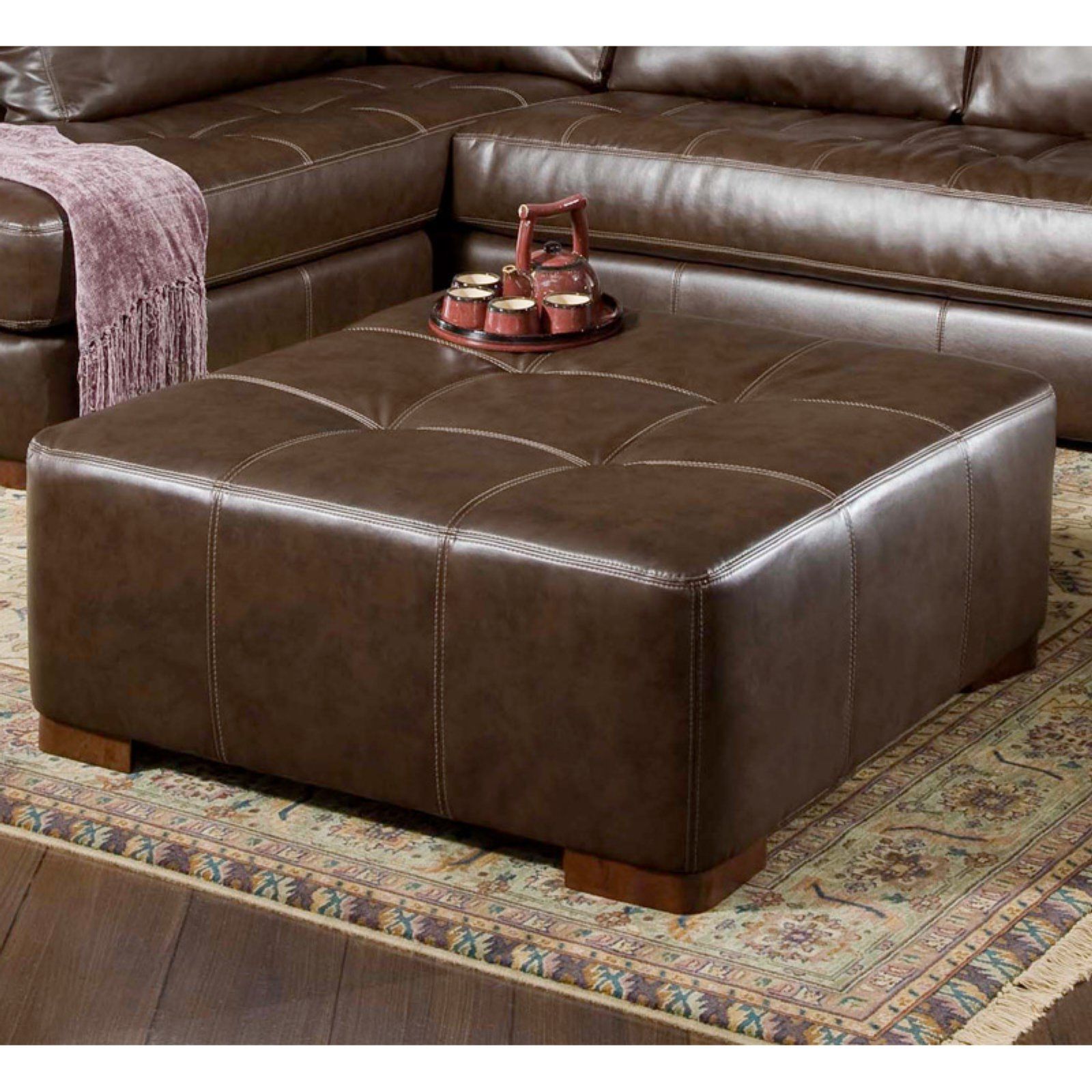 Well Known Chelsea Home Fairfax Cocktail Leather Ottoman – Walmart – Walmart Within Leather Pouf Ottomans (View 1 of 10)