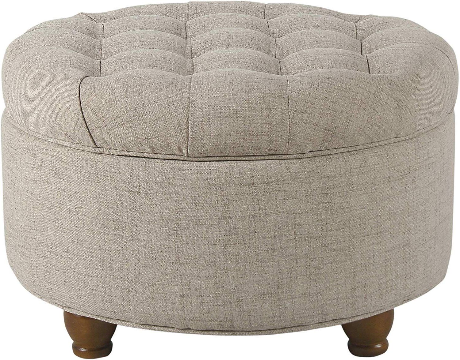 Well Known Cream Linen And Fir Wood Round Ottomans For Amazonsmile: Homepop Large Button Tufted Round Storage Ottoman, Tan And (View 4 of 10)