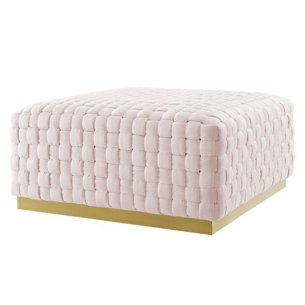 Well Known Cream Velvet Brushed Geometric Pattern Ottomans In Florence Square Performance Velvet Ottoman Pink (View 6 of 10)