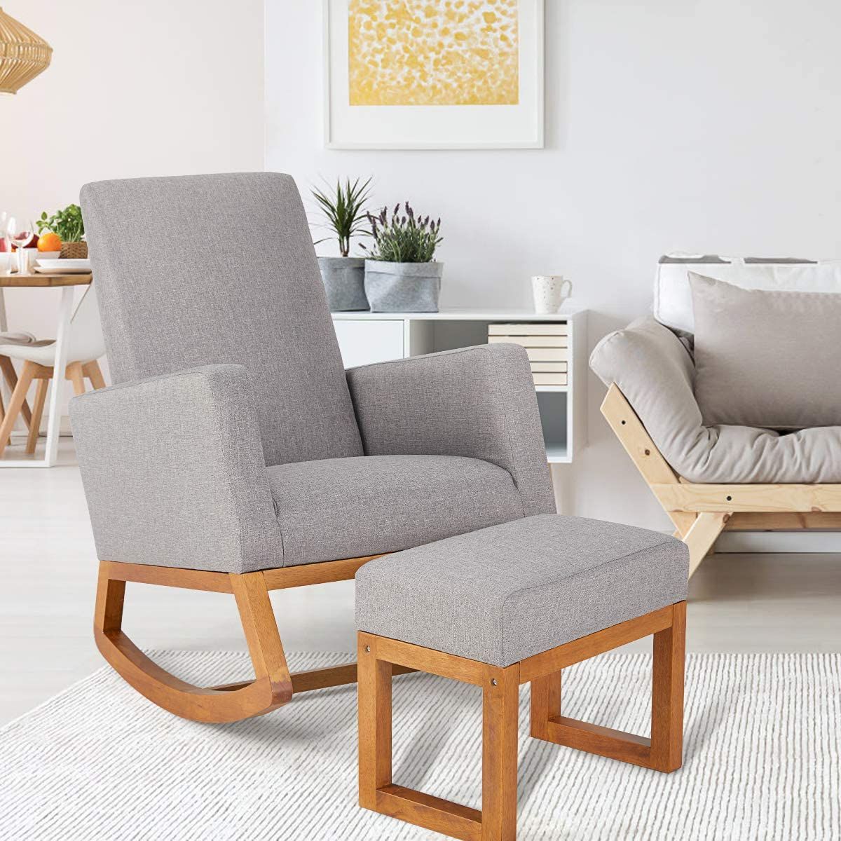 Well Known Erommy Rocking Chair,mid Erommy Century Accent Chair,glider Rocker With Intended For Satin Gray Wood Accent Stools (View 7 of 10)
