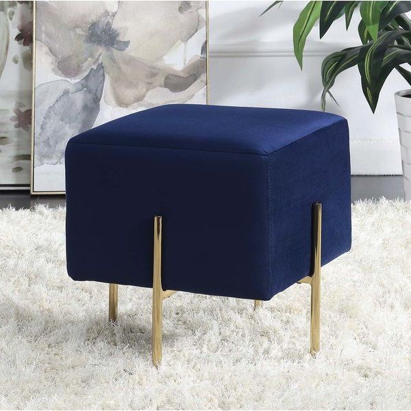 Well Known Full Of Glamour And Rich Hues, This Modern Blue Ottoman Is Perfect For For Cream Velvet Brushed Geometric Pattern Ottomans (View 7 of 10)