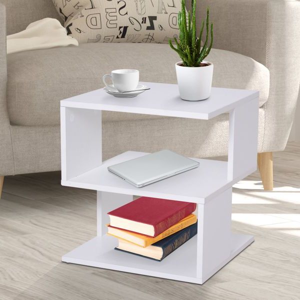 Well Known Homcom Modern Square 3 Tier Wood Coffee Side Table Storage Shelf Rack For Square Modern Accent Tables (View 8 of 10)