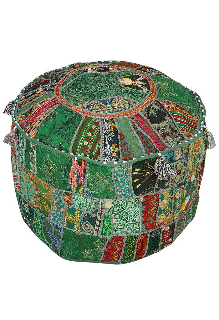 Well Known Indian Green Indian Pouf Ottoman Cover – Shri Mandala Intended For Green Pouf Ottomans (View 7 of 10)