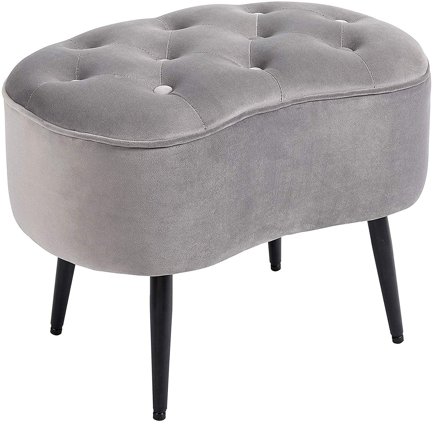Well Known Ivory Button Tufted Vanity Stools In Birdrock Home Tufted Oblong Grey Ottoman – Velvet Foot Stool – Mid (View 5 of 10)
