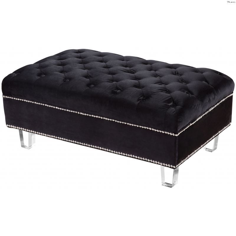 Well Known Lucas Black Velvet Upholstered Tufted Ottoman For Black And White Zigzag Pouf Ottomans (View 5 of 10)