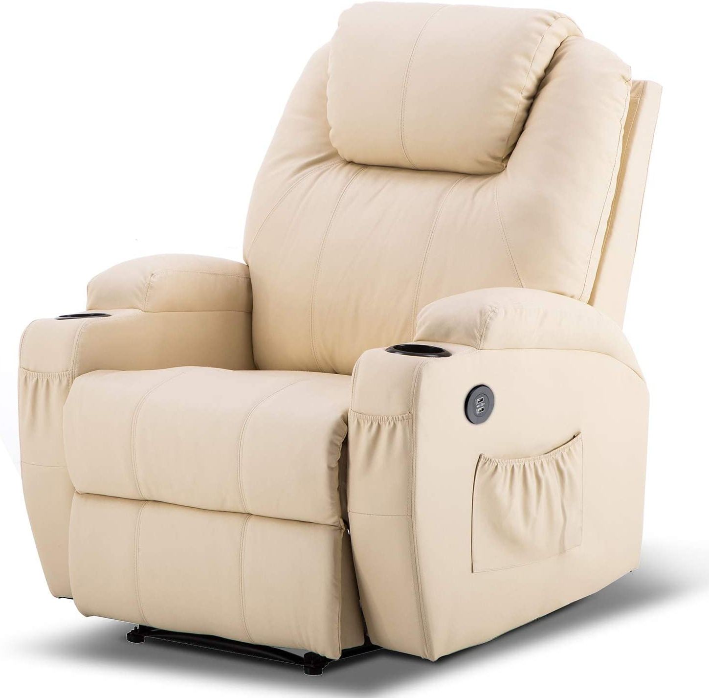 Well Known Mcombo Electric Power Recliner Chair With Massage And Heat, 2 Positions With Black Faux Leather Usb Charging Ottomans (View 2 of 10)