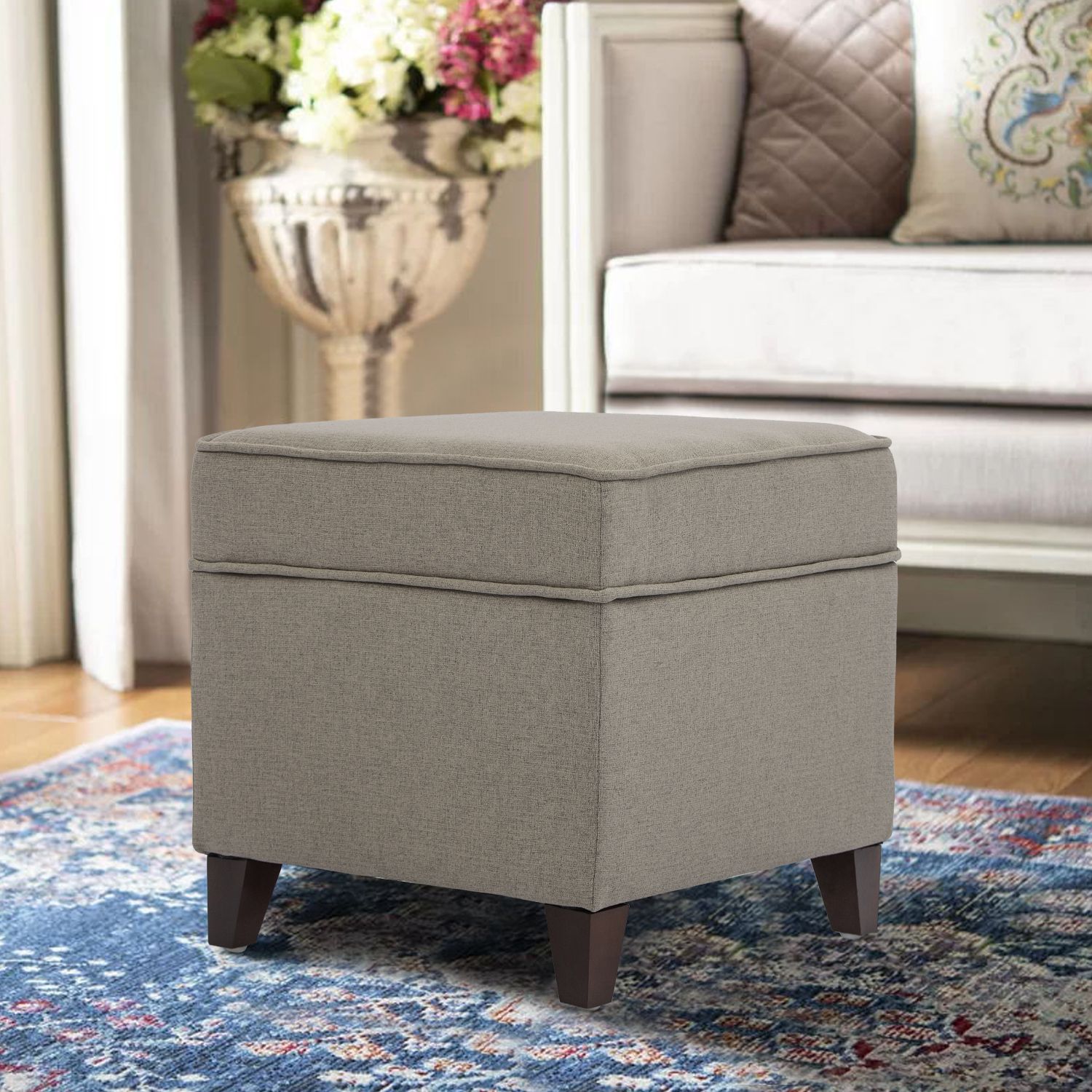 Well Known Natural Fabric Square Ottomans Throughout Joveco Modern Design Fabric Square Storage Ottoman With Hinge Top,foot (View 2 of 10)