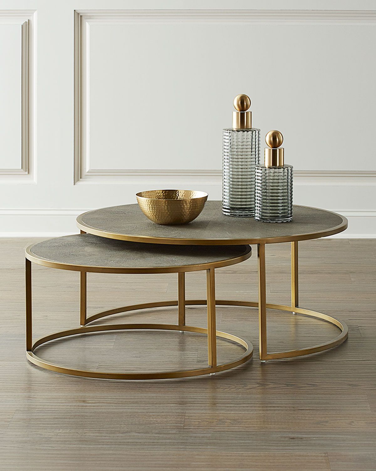 Well Known Round Gold Metal Cage Nesting Ottomans Set Of 2 For Four Hands Ginny Nesting Coffee Tables In  (View 8 of 10)