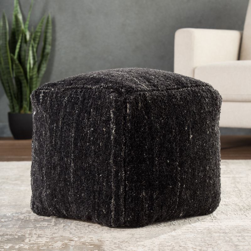 Well Known Sherwood Solid Black/ Ivory Cube Pouf (View 6 of 10)