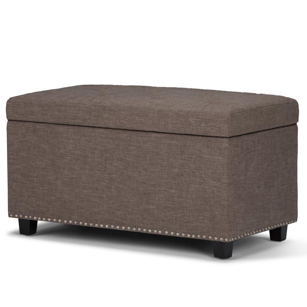 Well Known Simpli Home Hannah Fawn Brown Linen Look Fabric Storage Ottoman Axcot Intended For Lavender Fabric Storage Ottomans (View 8 of 10)