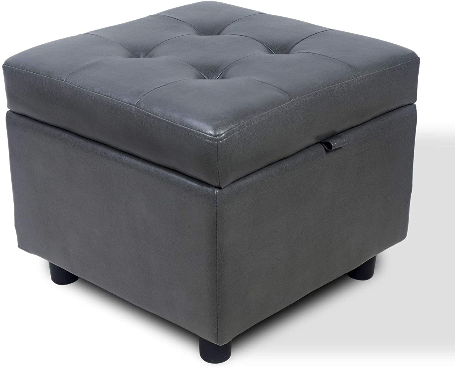 Well Known Square Cube Ottomans Inside Tufted Leather Square Ottoman With Storage And Hinged Lid, Foot Rest (View 3 of 10)