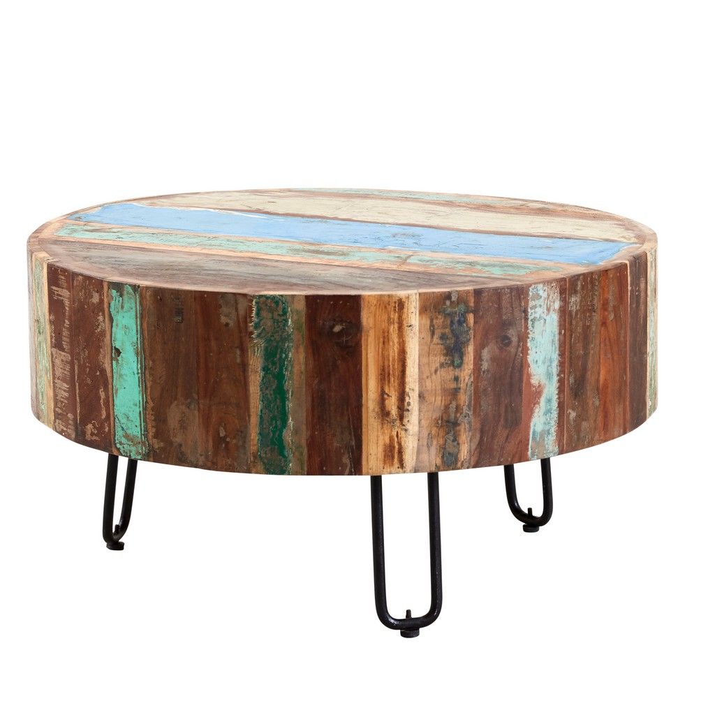 Well Known Vintage Shores Large Round Chunky Wooden Hand Crafted Coffee Table Throughout Antique Blue Wood And Gold Coffee Tables (View 8 of 10)