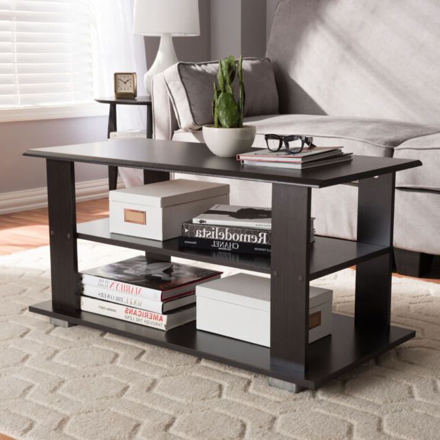 Well Liked 2 Shelf Coffee Tables Pertaining To Joliette Modern Wenge Dark Brown Finish Wood 2 Shelf 35" Rectangle (View 6 of 10)