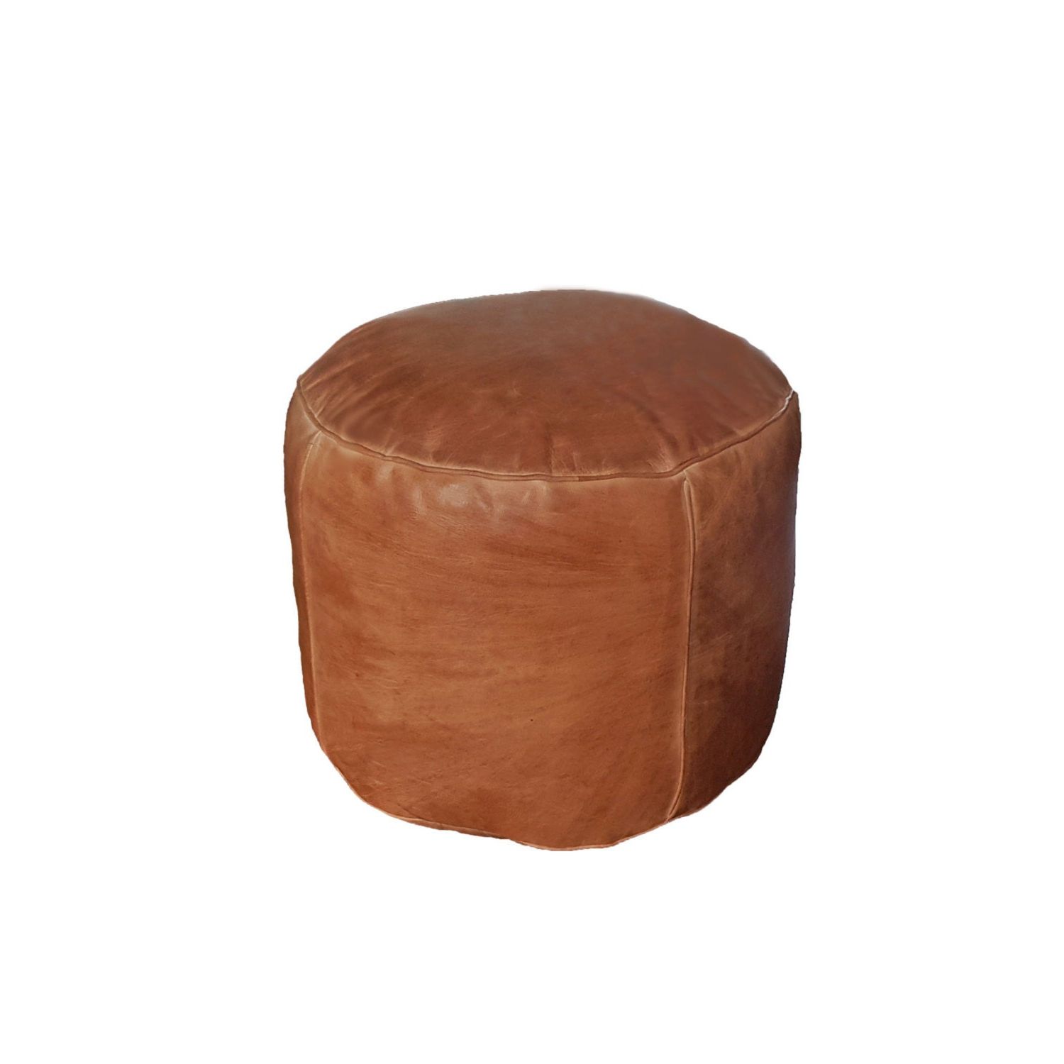 Well Liked Brown Leather Tan Canvas Pouf Ottomans Pertaining To Round Leather Pouf Ottoman Natural Brown Leather (View 4 of 10)