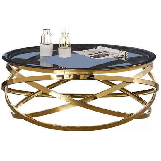Well Liked Enrico Grey Glass Coffee Table With Gold Stainless Steel Legs Regarding Gray And Gold Coffee Tables (View 8 of 10)