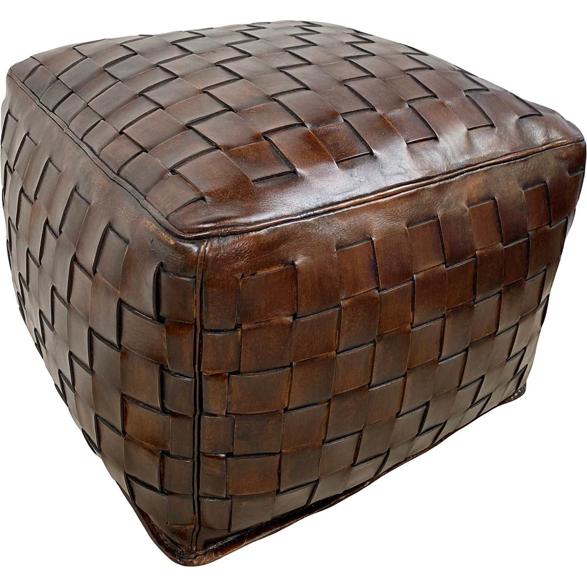 Well Liked Large Square Braided Ottoman – Antique Brown Within Brown Leather Square Pouf Ottomans (View 2 of 10)