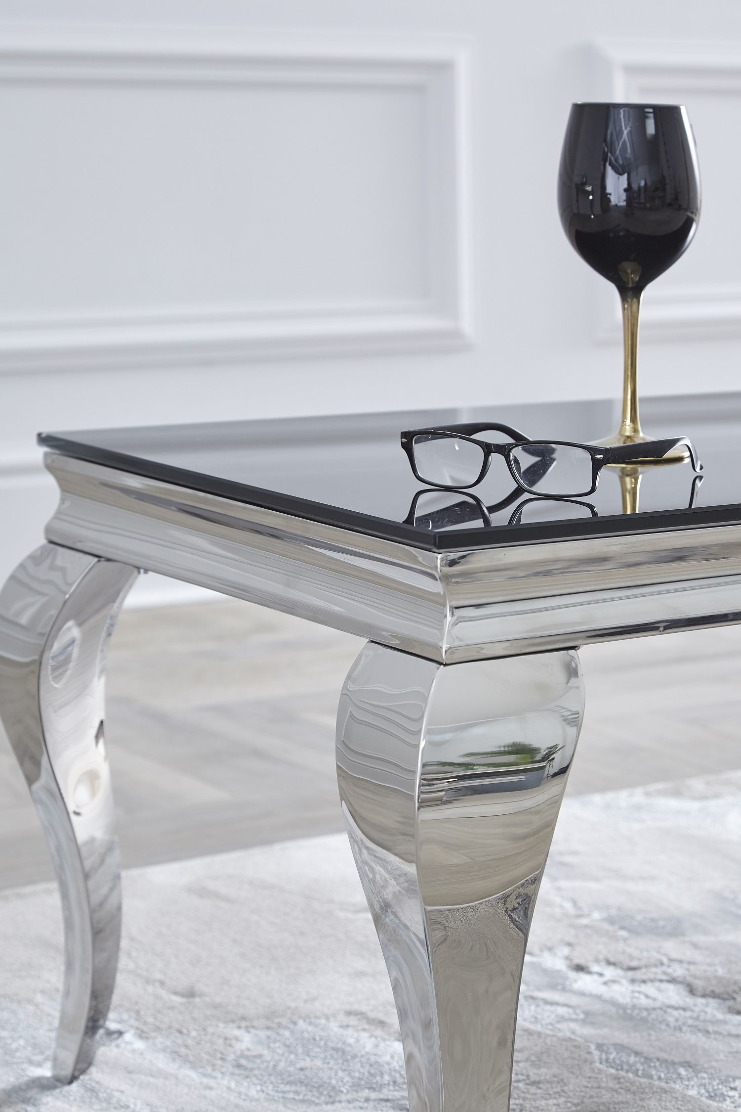 Well Liked Louis Black Glass Chrome Coffee Table 100cm – Niches Regarding Chrome Coffee Tables (View 4 of 10)