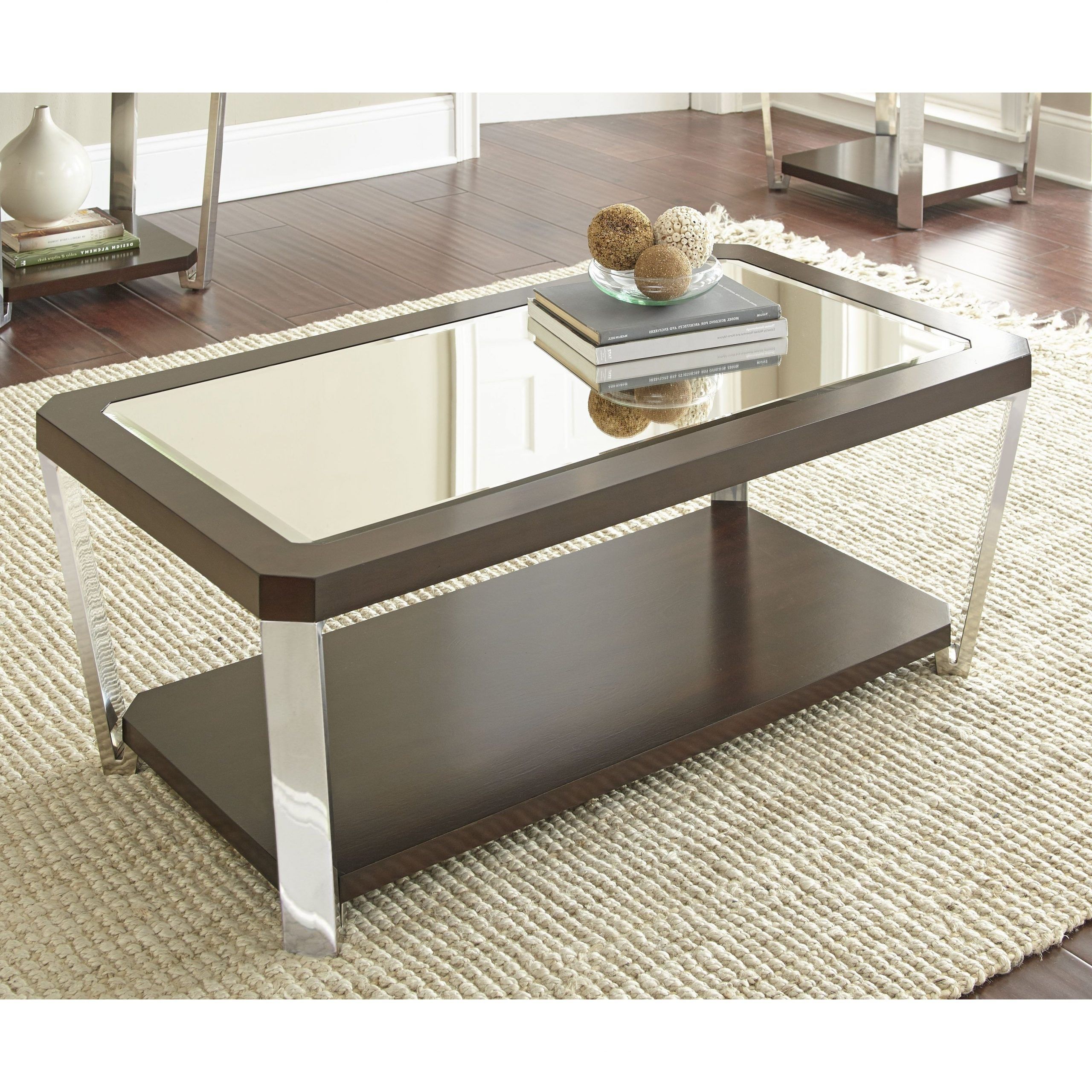 Well Liked Mirrored And Chrome Modern Cocktail Tables Intended For Trimble 48 Inch Rectangle Coffee Table With Mirrored Topespresso (View 1 of 10)