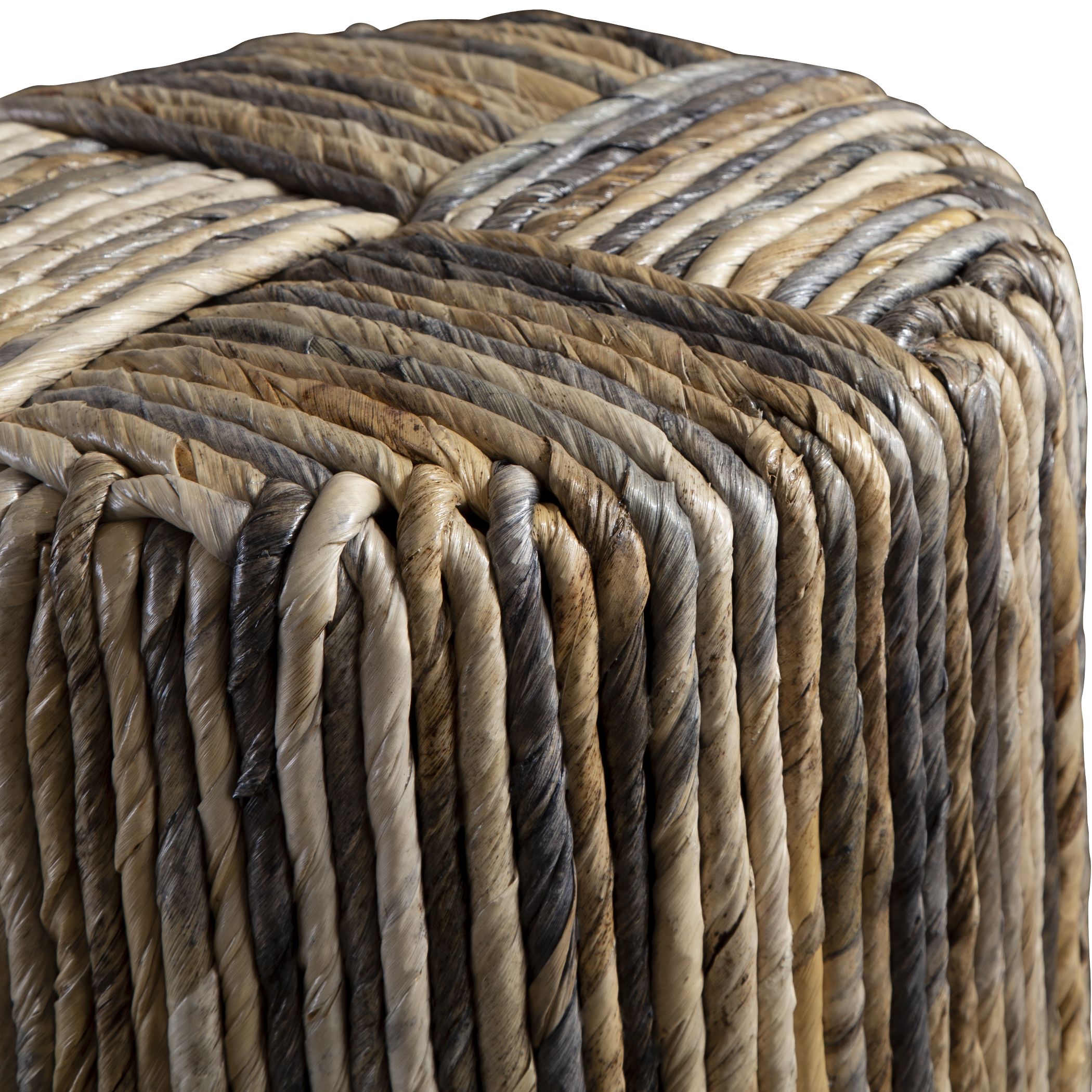 Well Liked Natural Beige And White Short Cylinder Pouf Ottomans Within Sunda Woven Accent Stool (View 7 of 10)