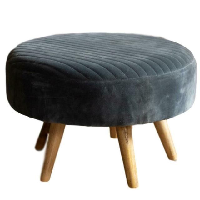Well Liked Retro Round Velvet Ottoman Stool Steel Blue Large Exposed Wood Pouf Within Pouf Textured Blue Round Pouf Ottomans (View 9 of 10)