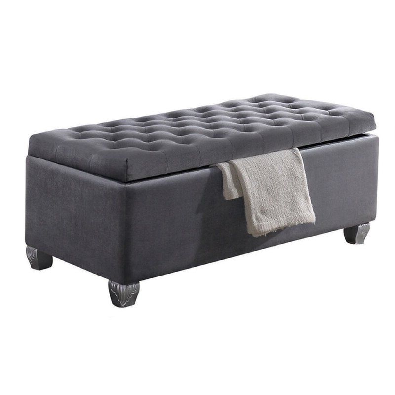 Well Liked Rivet Gray Velvet Fabric Bench In Alcott Hill® Crystal Like Button Tufted Velvet Storage Bench In Grey (View 7 of 10)