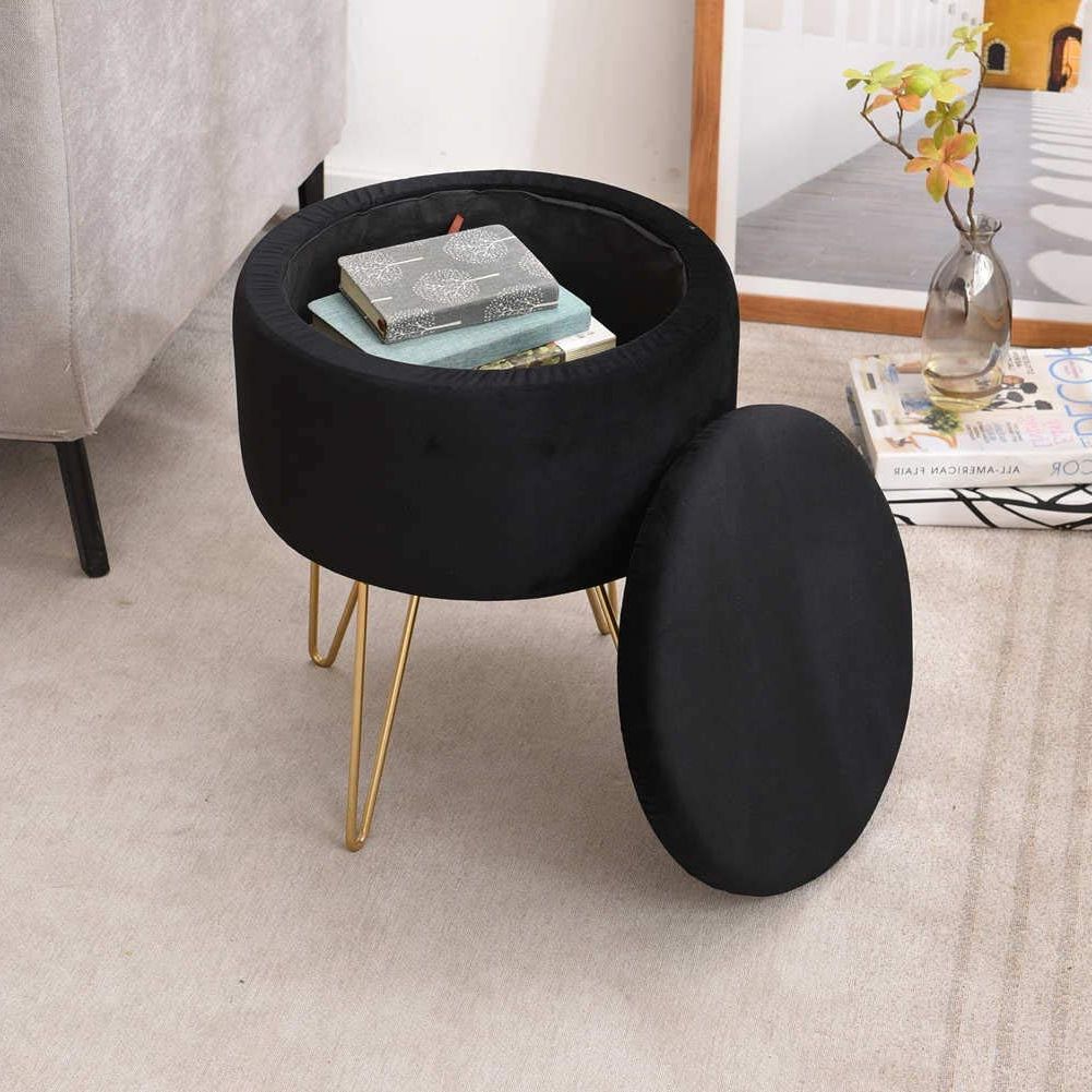 Well Liked Stone Wool With Wooden Legs Ottomans With Modern Storage Ottoman Round Velvet Footstool With Removable Lid Gold (View 2 of 10)