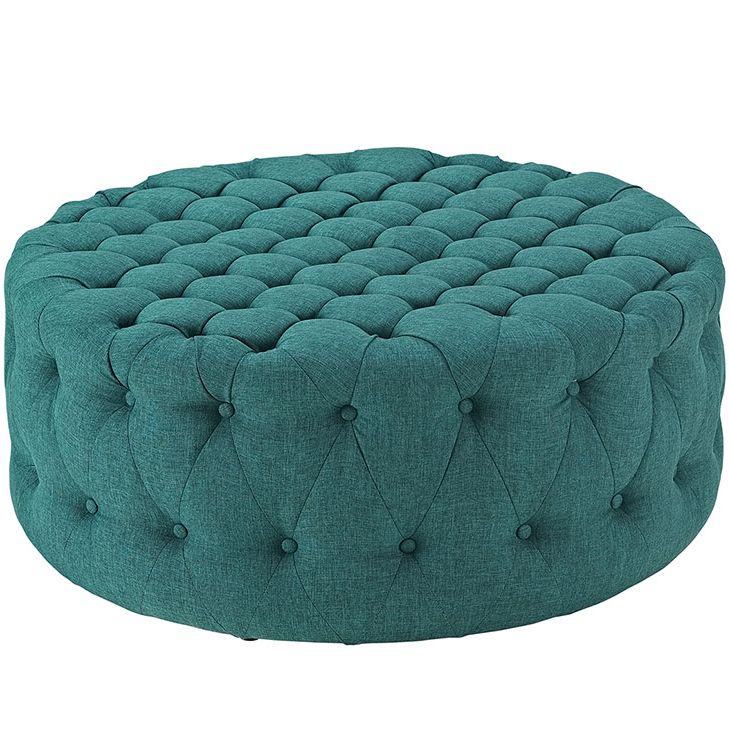 Well Liked Textured Yellow Round Pouf Ottomans Intended For Round Tufted Fabric Ottoman (View 2 of 10)