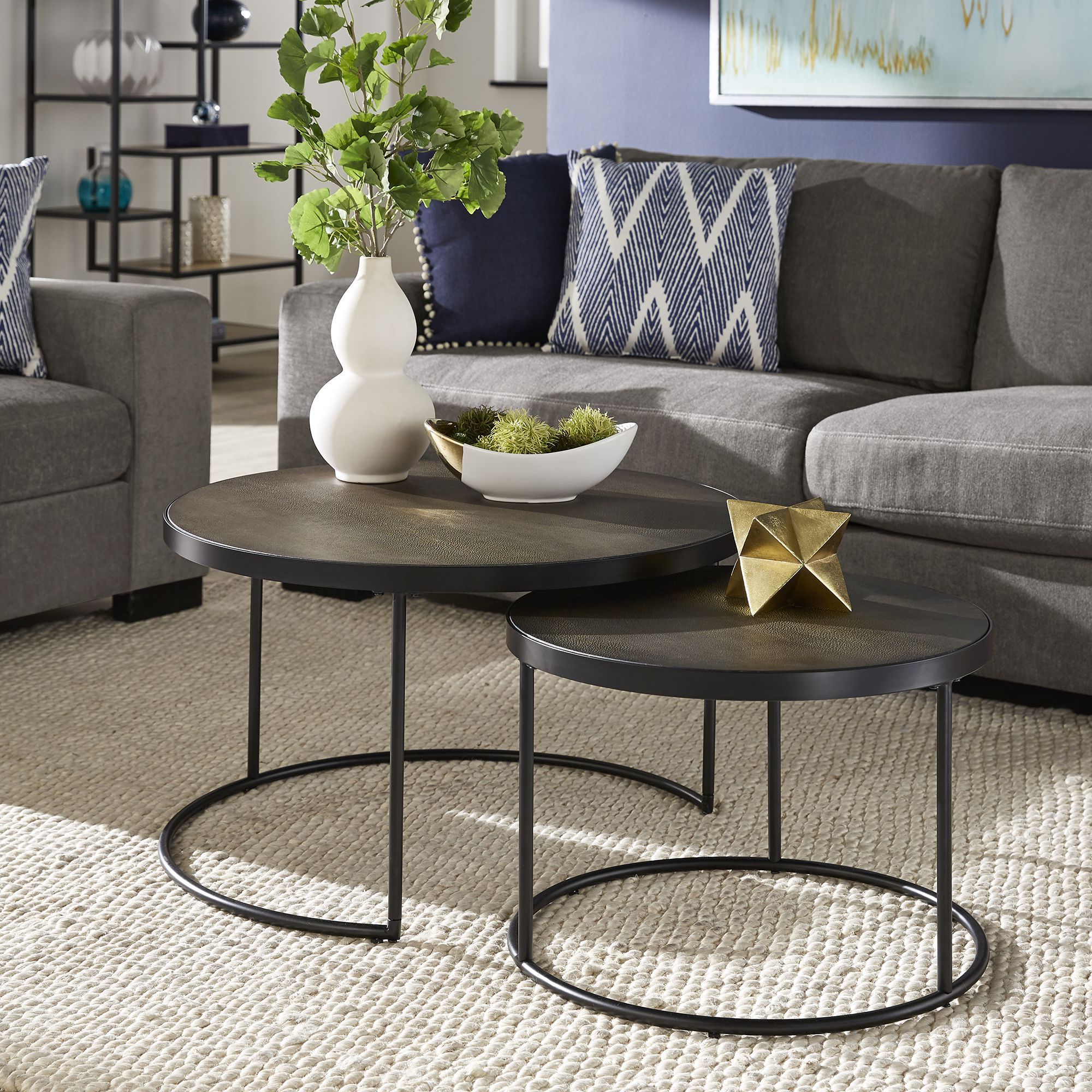 Weston Home Cambridge Black Finish Round Nesting Coffee Tables, Set Of Throughout Widely Used 2 Piece Round Coffee Tables Set (View 1 of 10)