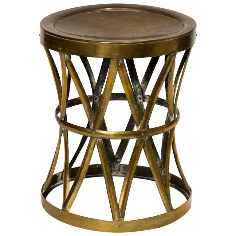 White Antique Brass Stools Throughout Favorite Vintage Brass Drum Stool/table At 1stdibs (View 2 of 10)