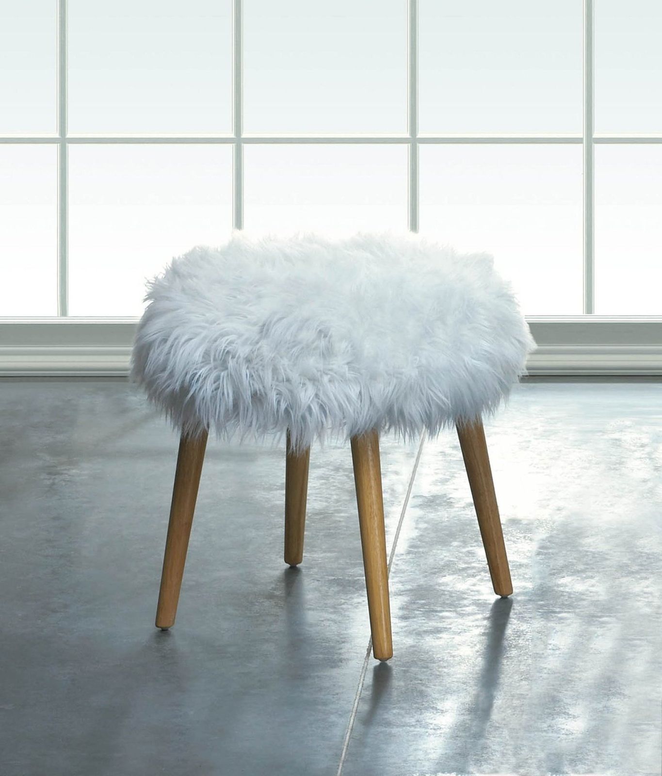 White Faux Fur And Gold Metal Ottomans Within Trendy White Faux Fur Stool – Ottomans, Footstools & Poufs (View 1 of 10)