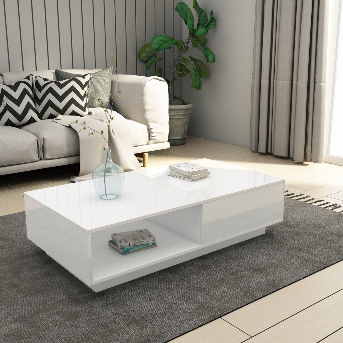 White Gloss And Maple Cream Coffee Tables With Most Popular Modern Coffee Table Storage Drawer Shelf Cabinet High Gloss Wood (View 7 of 10)