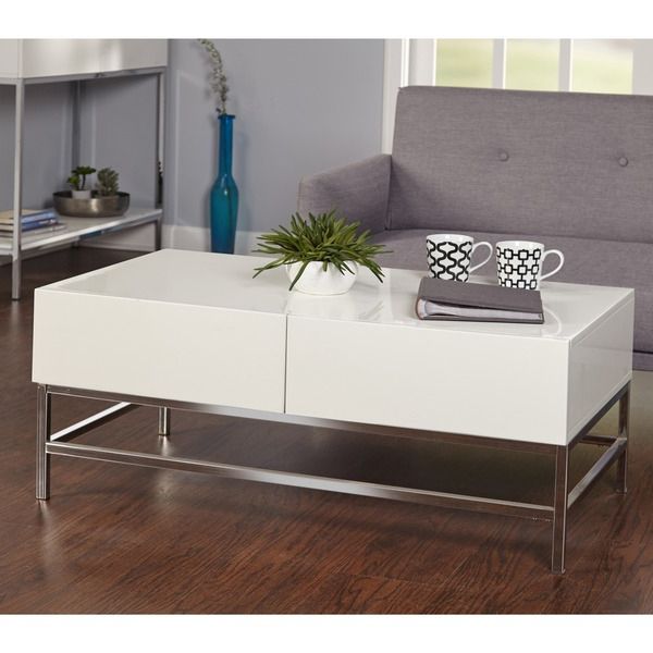 White Gloss And Maple Cream Coffee Tables With Regard To Favorite Shop Simple Living White Metal High Gloss Coffee Table – Overstock (View 6 of 10)