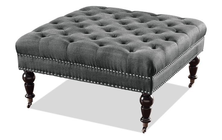 White Leather And Bronze Steel Tufted Square Ottomans Inside Well Liked Delfina Charcoal Square Ottoman (View 2 of 10)