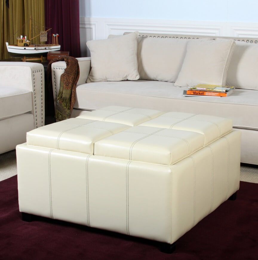 White Leather Ottomans Intended For Widely Used White Leather Ottoman Coffee Table Furniture (View 9 of 10)