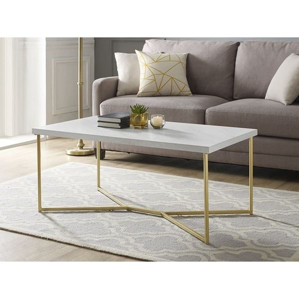White Marble And Gold Coffee Tables In Preferred Shop 42" Mid Century Modern Y Leg Coffee Table – White Faux Marble/gold (View 10 of 10)