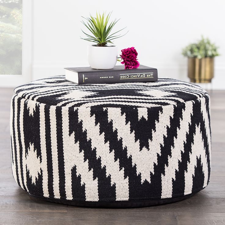 Widely Used Black And White Kilim Pouf (View 8 of 10)
