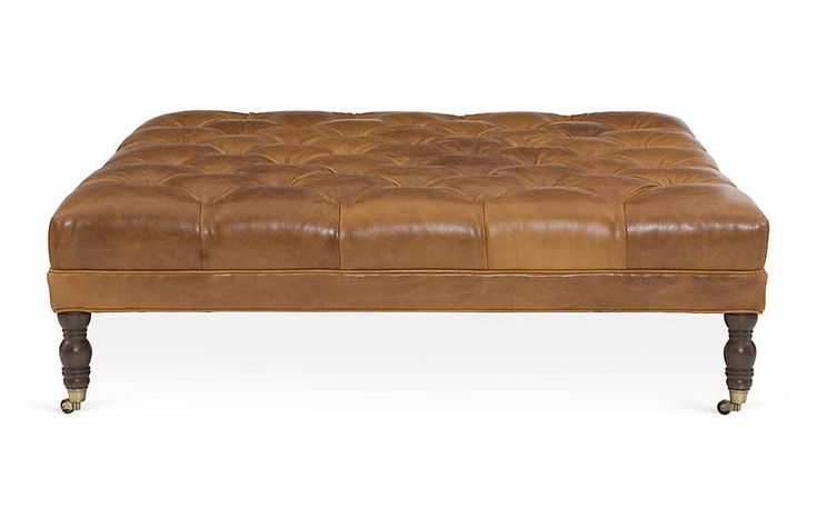Widely Used Caramel Leather And Bronze Steel Tufted Square Ottomans With Regard To Evo Cocktail Ottoman, Caramel Leather – Ottomans – Ottomans, Poufs (View 3 of 10)