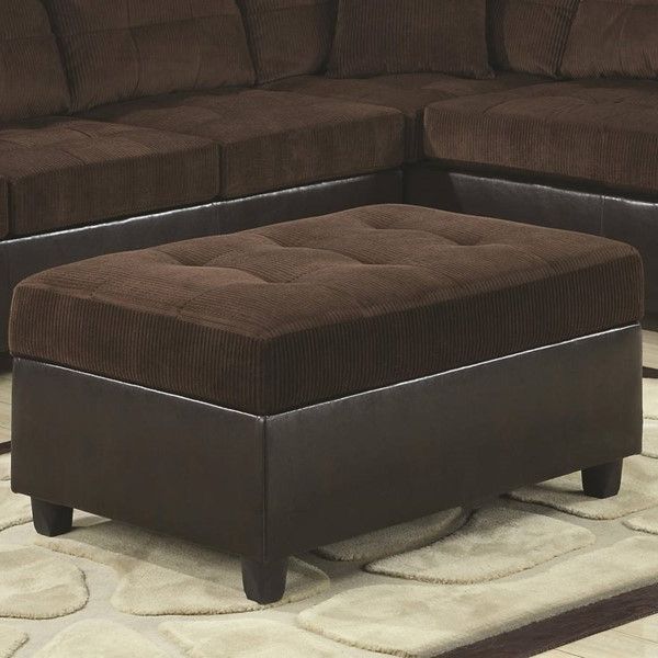 Widely Used Dark Brown Leather Pouf Ottomans Within Henri Chocolate Corduroy Dark Brown Faux Leather Storage Ottoman (View 4 of 10)