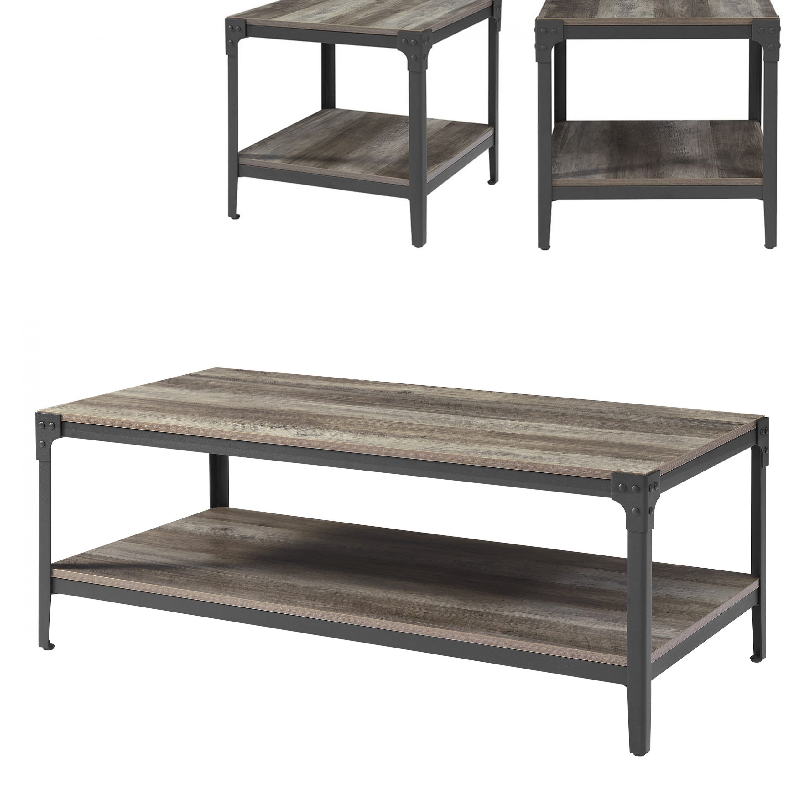 Widely Used Gray Wash Coffee Tables With Regard To Manor Park 3 Piece Rustic Coffee Table Set – Grey Wash – Walmart (View 7 of 10)