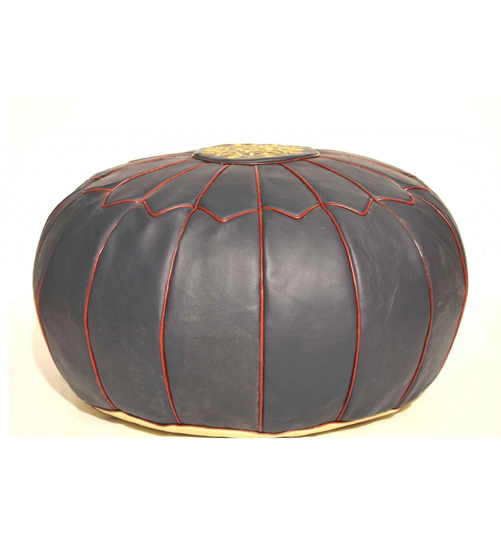 Widely Used Leather Pouf – Round Leather Ottoman Blue Regarding Weathered Gold Leather Hide Pouf Ottomans (View 4 of 10)