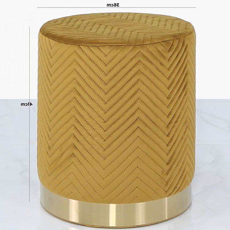 Widely Used Mustard Yellow Modern Ottomans Inside Mustard Yellow Patterned Velvet And Gold Metal Round Footstool Ottoman (View 6 of 10)