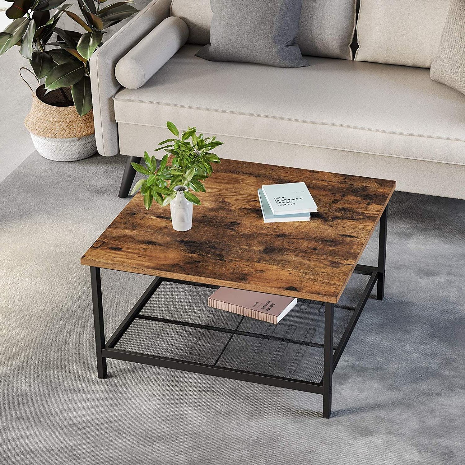 Widely Used Rustic Brown Wood Coffee Table Square Cocktail Table With (View 10 of 10)