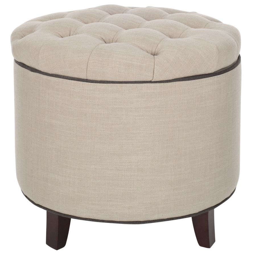 Widely Used Shop Safavieh Hudson White/grey Round Storage Ottoman At Lowes Inside White And Light Gray Cylinder Pouf Ottomans (View 4 of 10)