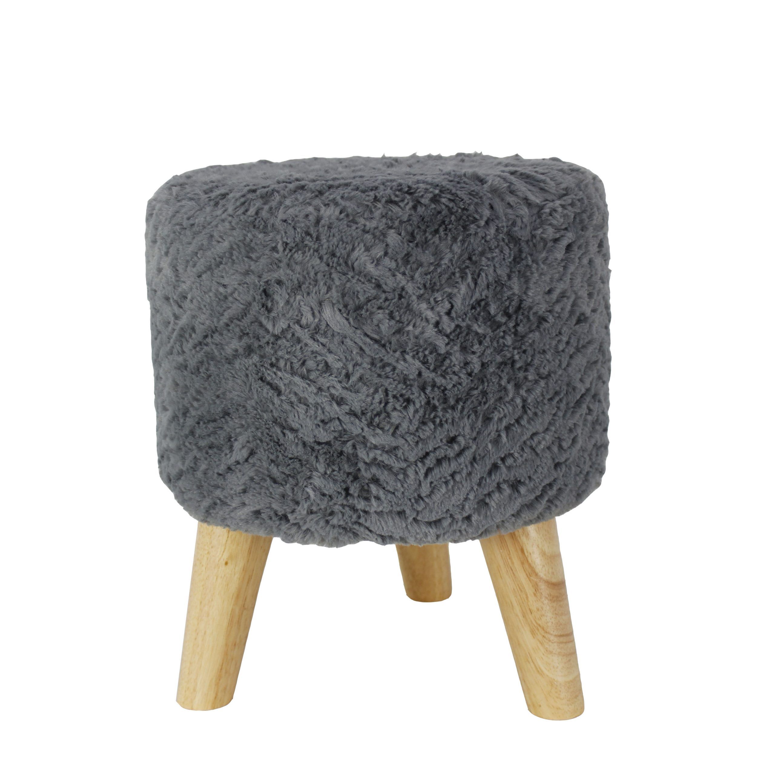 Widely Used Stone Wool With Wooden Legs Ottomans In Faux Fur Round Shape Foot Stool Ottoman Pouf Living Room Ottoman Stool (View 7 of 10)