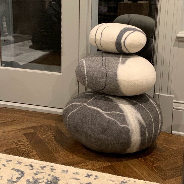 Widely Used Stone Wool With Wooden Legs Ottomans With Regard To Felt Stone Poufs Or Pillows. Made Of Soft Natural Wool (View 1 of 10)