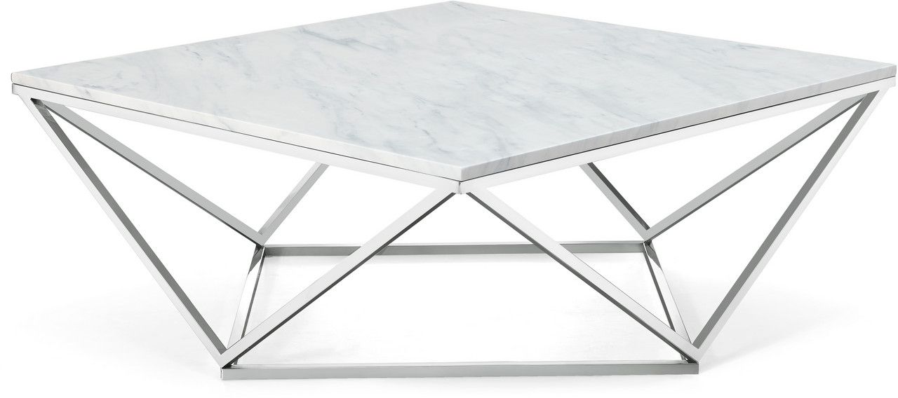 Xavier Modern Marble Top Coffee Table With Geometric Chrome Stainless For Best And Newest Silver Stainless Steel Coffee Tables (View 10 of 10)