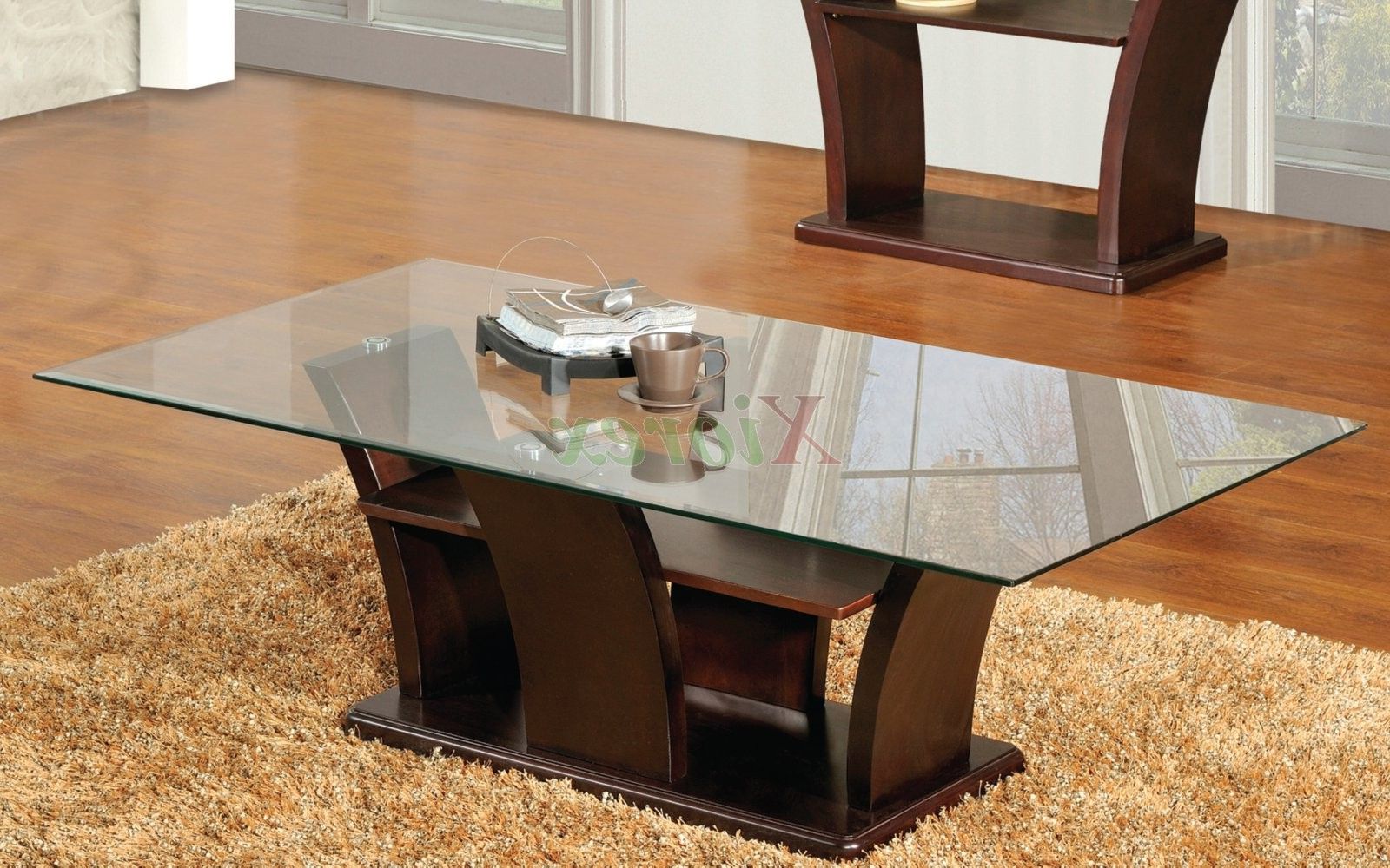 Xiorex In Trendy Espresso Wood And Glass Top Coffee Tables (View 2 of 10)