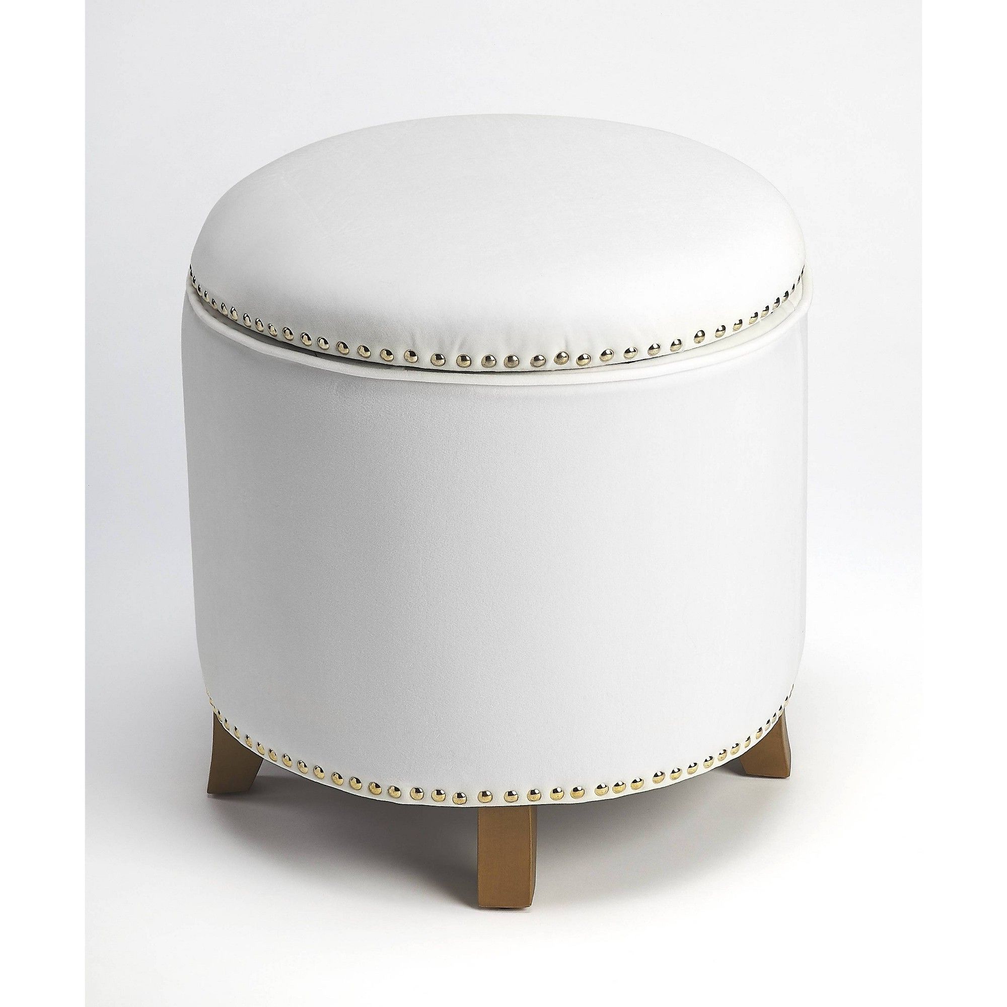 Yara Velvet Storage Ottoman White – Butler Specialty, Adult Unisex Pertaining To Widely Used White Large Round Ottomans (View 6 of 10)